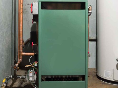 Home furnace in a basement